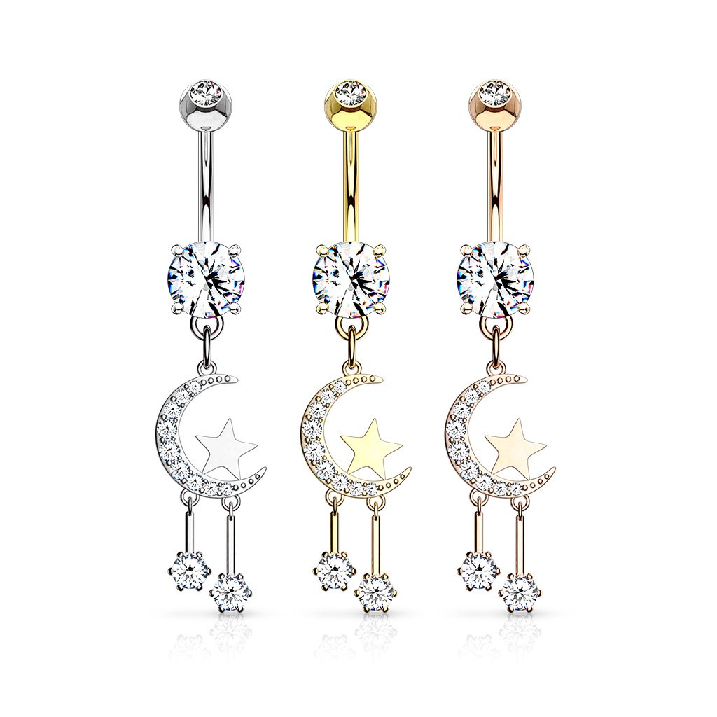 Dangling Moon & Stars Belly Button Ring