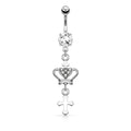 Dangling Silver Crown & Cross Belly Button Ring