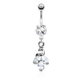 Dangling Silver Crystal Trio Belly Button Ring