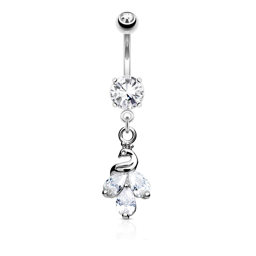 Dangling Silver Crystal Trio Belly Button Ring