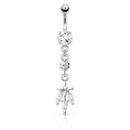 Dangling Silver Crystal Trio Belly Button Ring