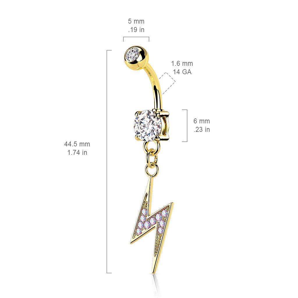 Dangling Silver Lightening Bolt Belly Button Ring