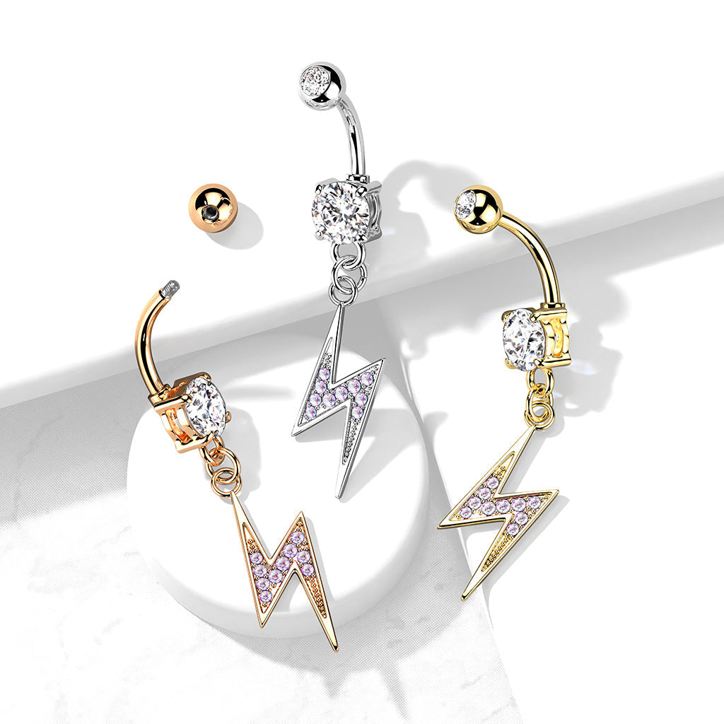 Dangling Silver Lightening Bolt Belly Button Ring