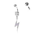 Dangling Silver Lightening Bolt Belly Button Ring