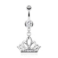 Dangling Silver Tiara Belly Button Ring
