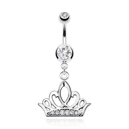 Dangling Silver Tiara Belly Button Ring