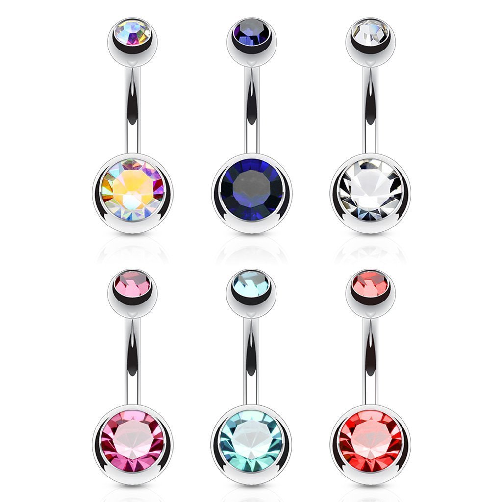 Double Crystal Belly Bar