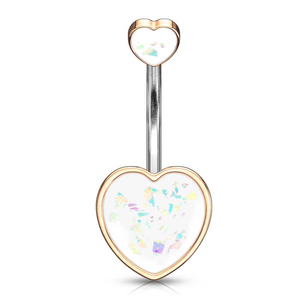 Double Glitter Opal Heart Belly Button Ring