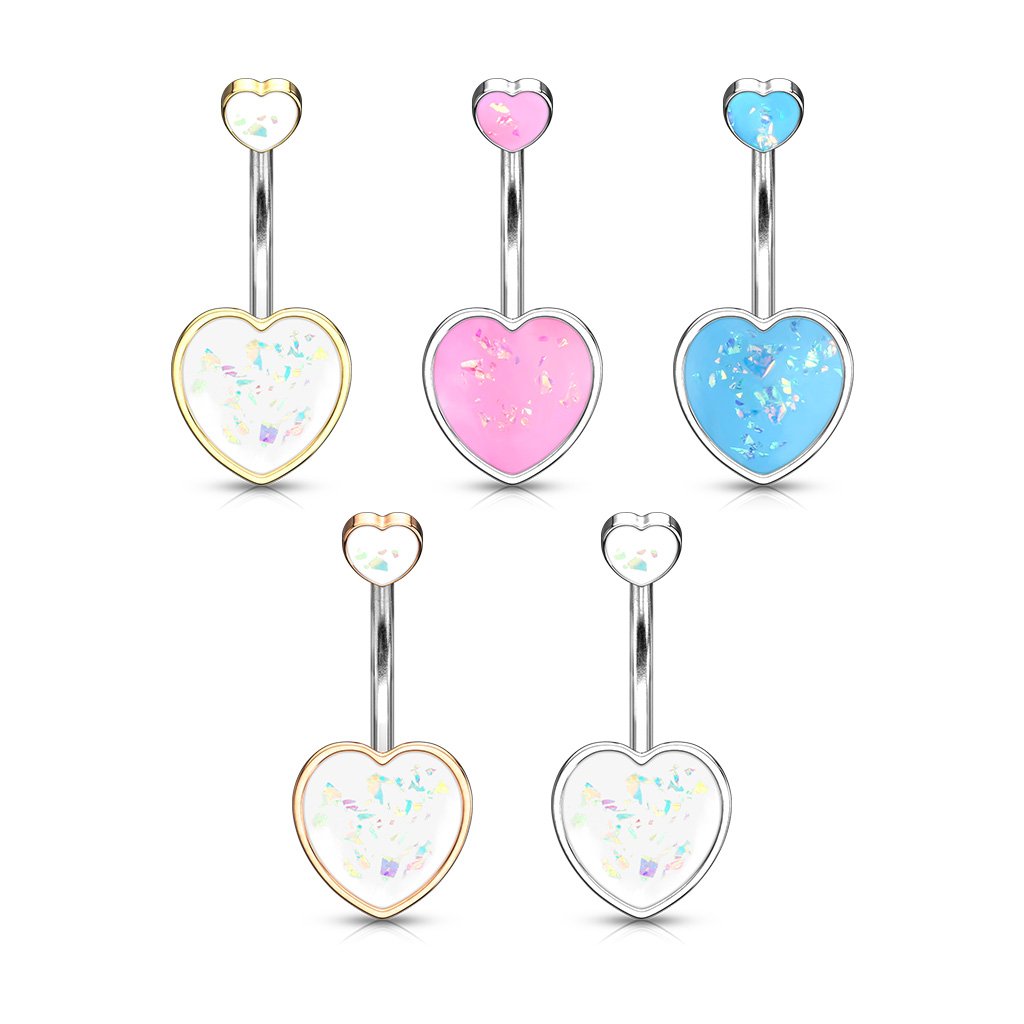 Double Glitter Opal Heart Belly Button Ring