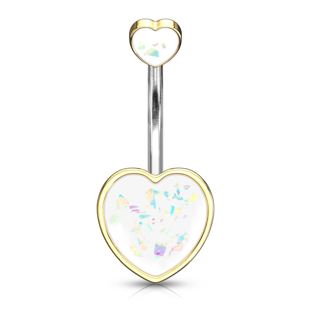 Double Glitter Opal Heart Belly Button Ring