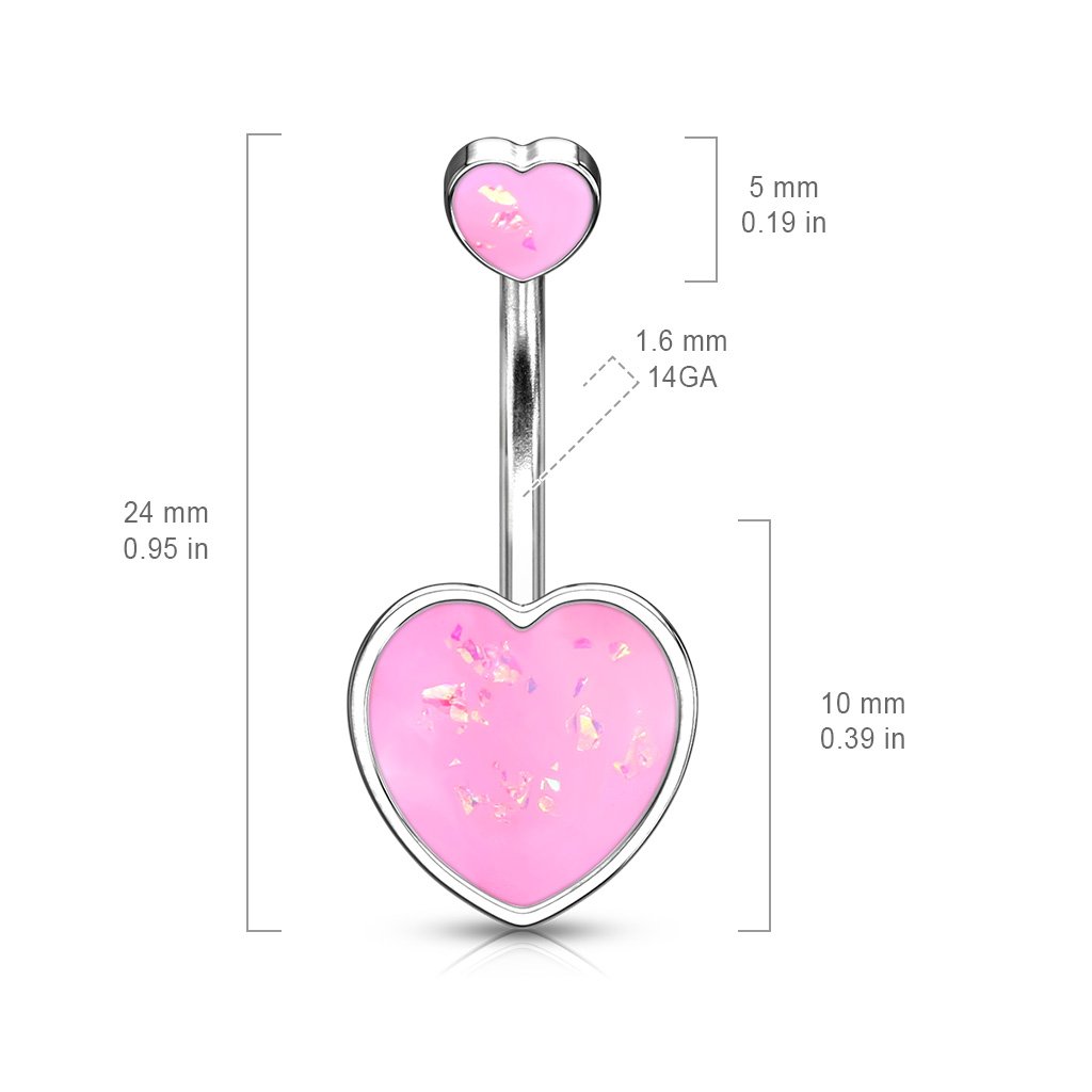 Double Glitter Opal Heart Belly Button Ring