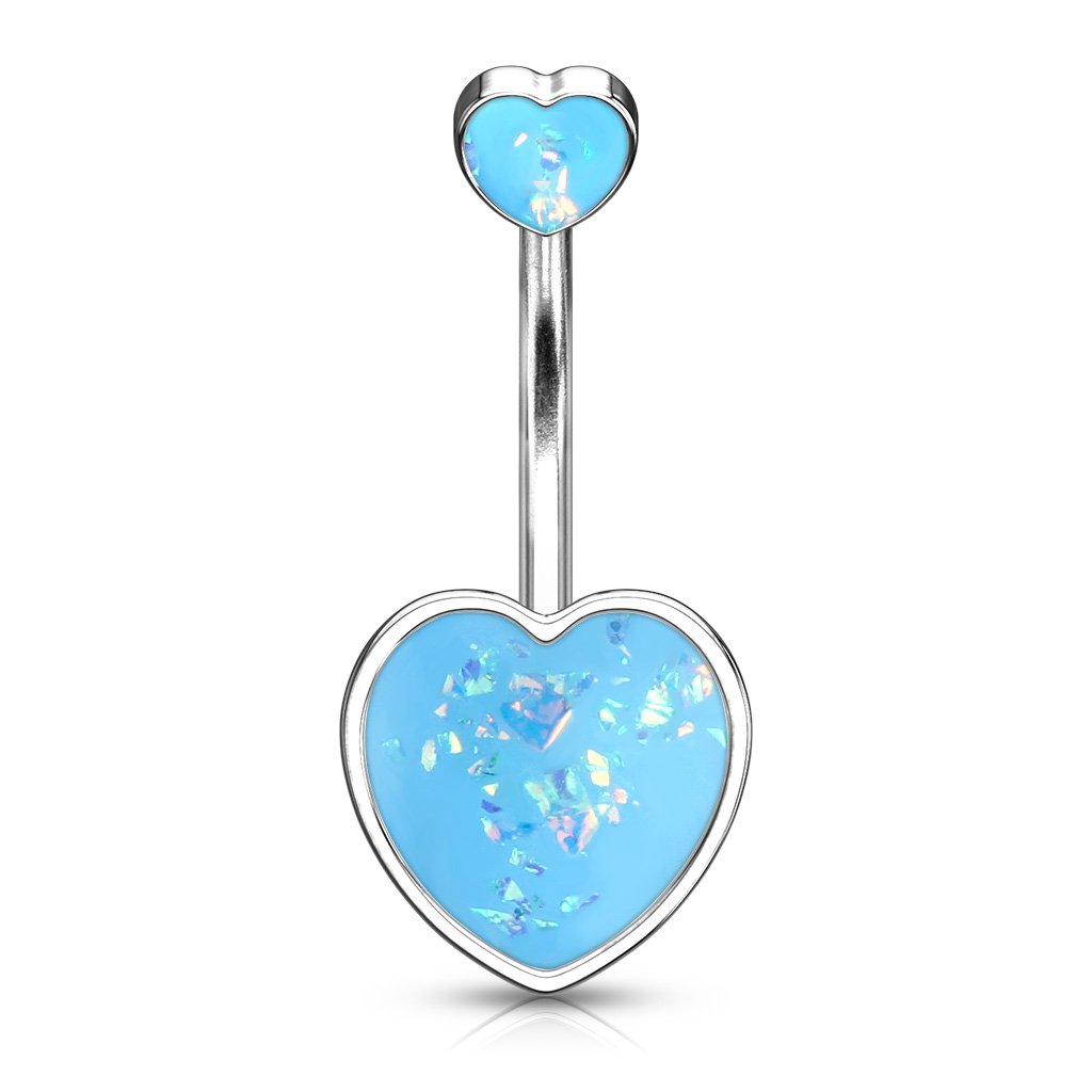 Double Glitter Opal Heart Belly Button Ring