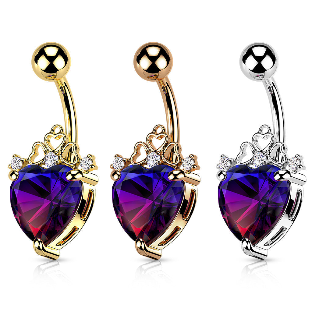 Filigree Crystal Heart Belly Button Ring