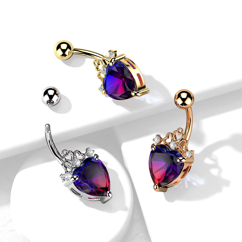 Filigree Crystal Heart Belly Button Ring