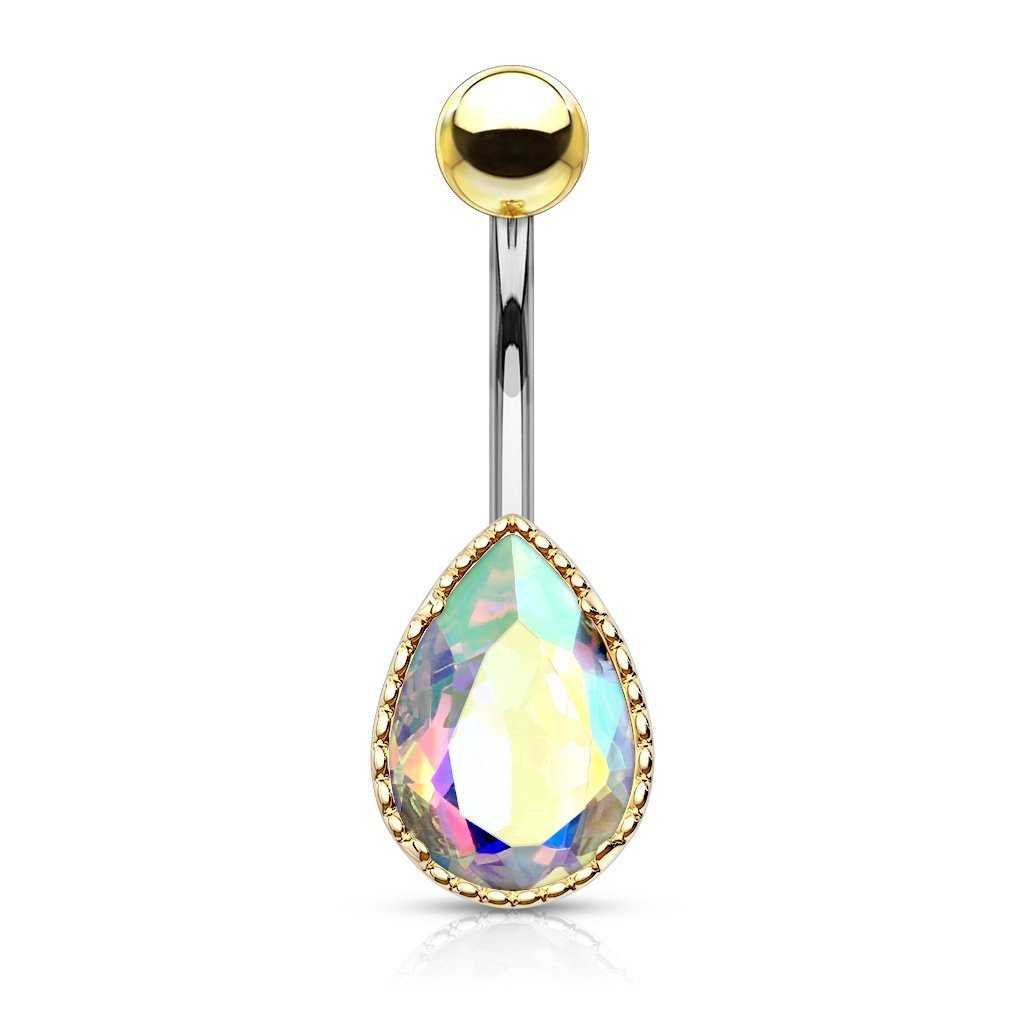 Crystal Tear Drop Belly Bar