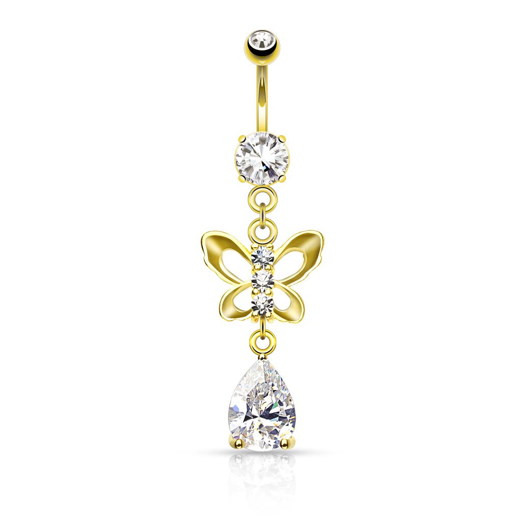 Dangling Crystal Butterfly Belly Bar