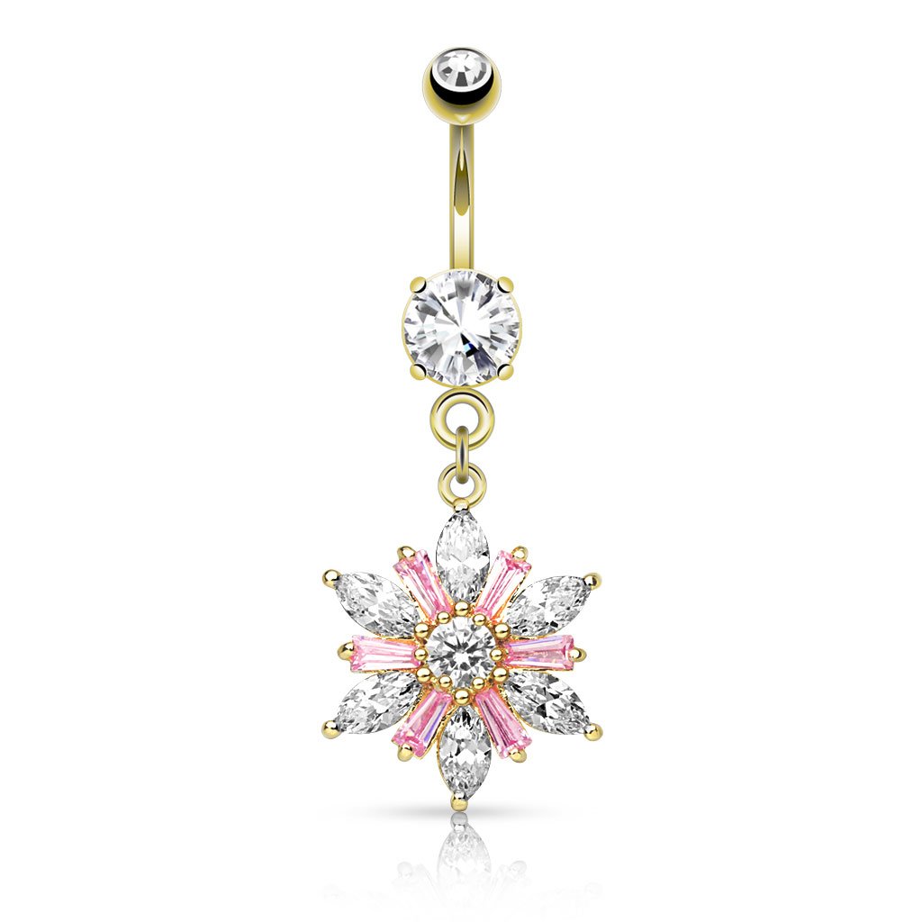 Dangling Crystal Marquise Flower Belly Button Ring