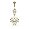 Dangling Crystal Starburst Belly Button Ring - Silver / Gold