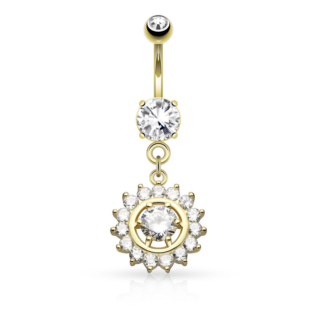 Dangling Crystal Starburst Belly Button Ring - Silver / Gold