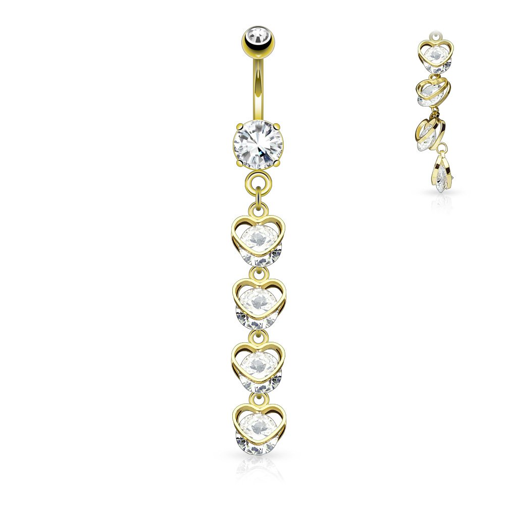 Gold Dangling Heart Belly Button Ring
