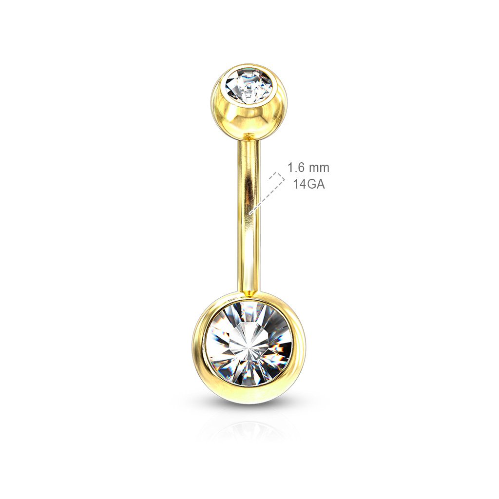 Gold Double Crystal Belly Bar