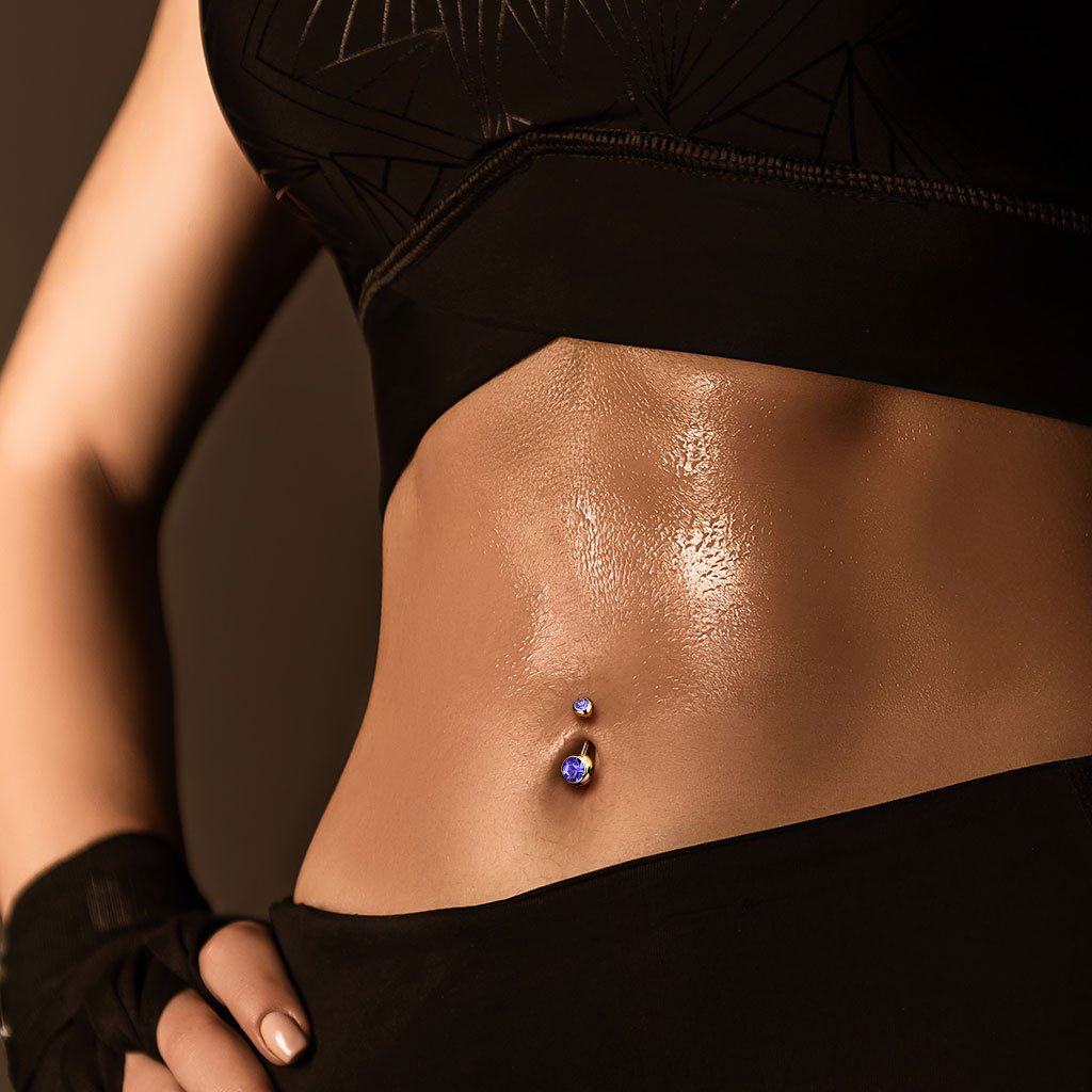 Gold Double Crystal Belly Bar