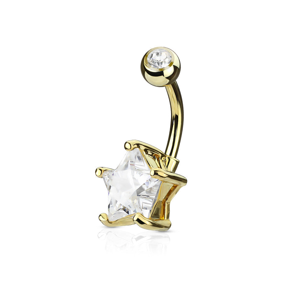 Golden Crystal Star Belly Button Ring