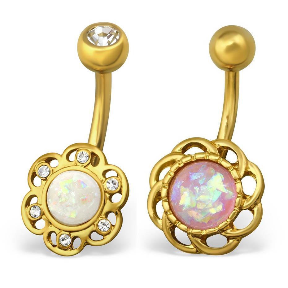 Golden Opel Flower Belly Button Ring