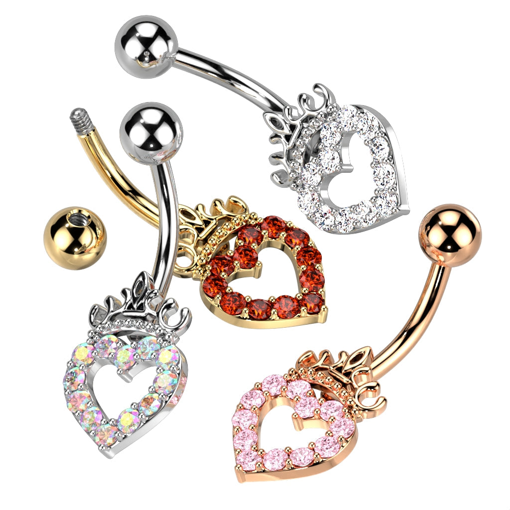 Hollow Crystal Heart Belly Button Ring