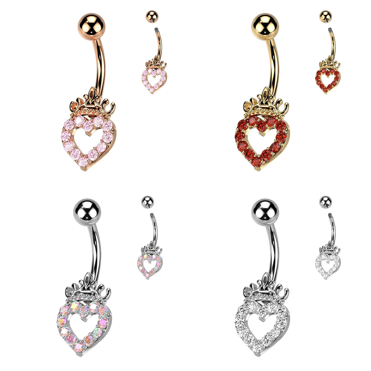 Hollow Crystal Heart Belly Button Ring