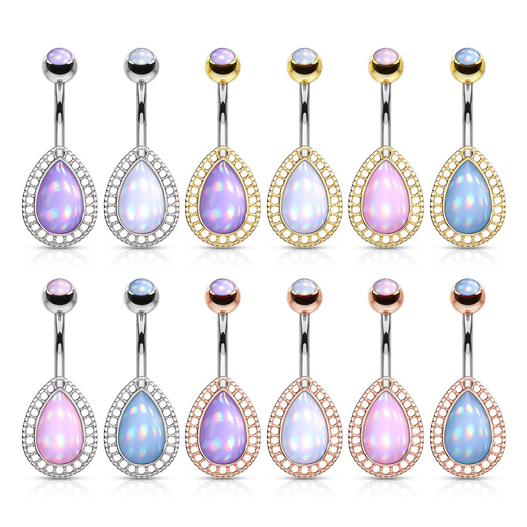 Illuminating Opal Tear Drop Belly Button Ring