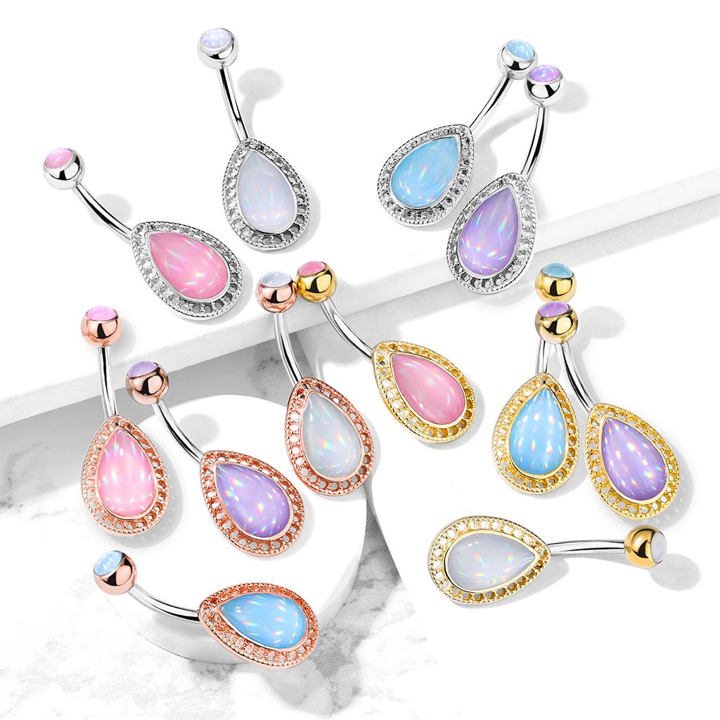 Illuminating Opal Tear Drop Belly Button Ring