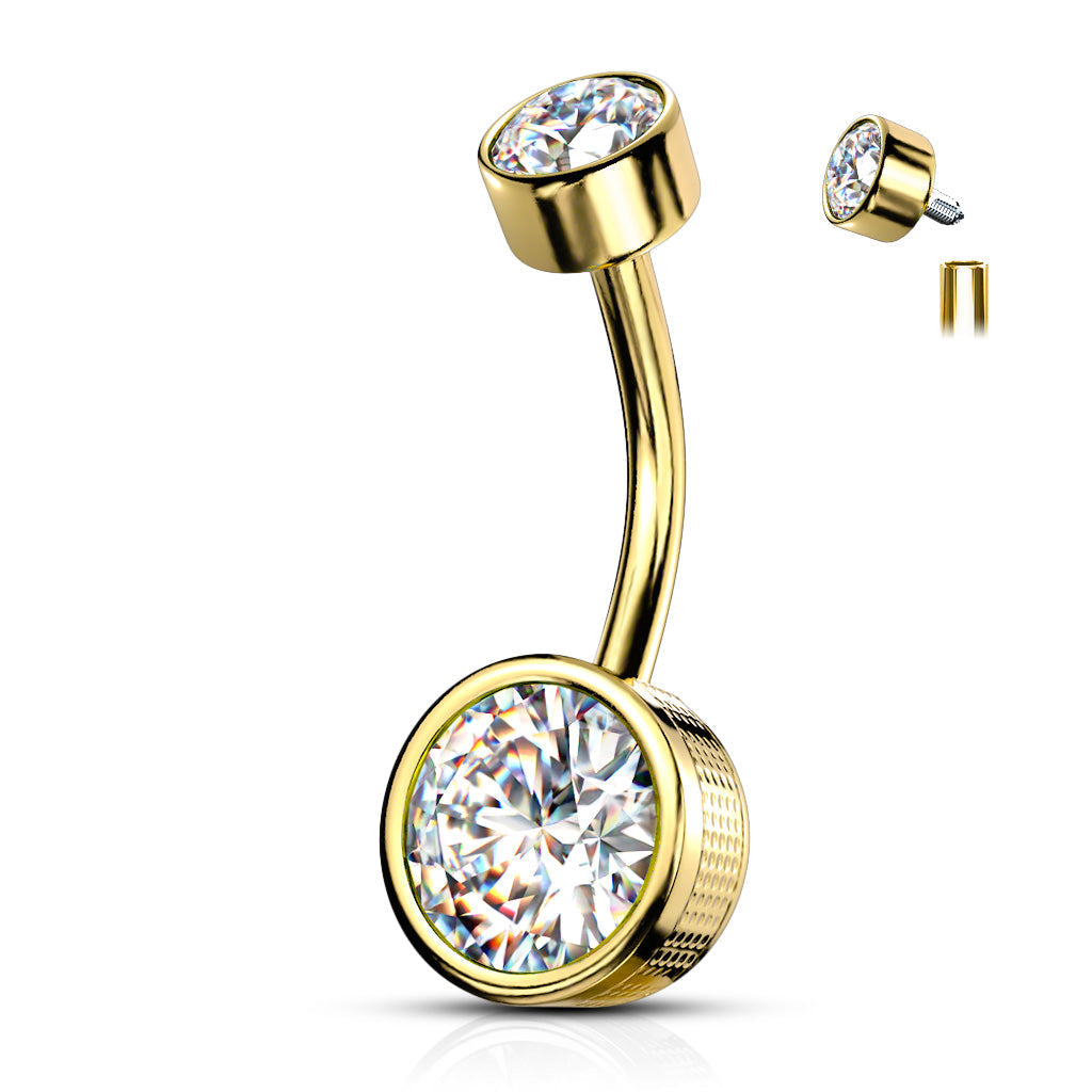 Internally Threaded 14Kt Gold Plated Crystal Belly Button Ring