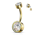 Internally Threaded 14Kt Gold Plated Crystal Belly Button Ring