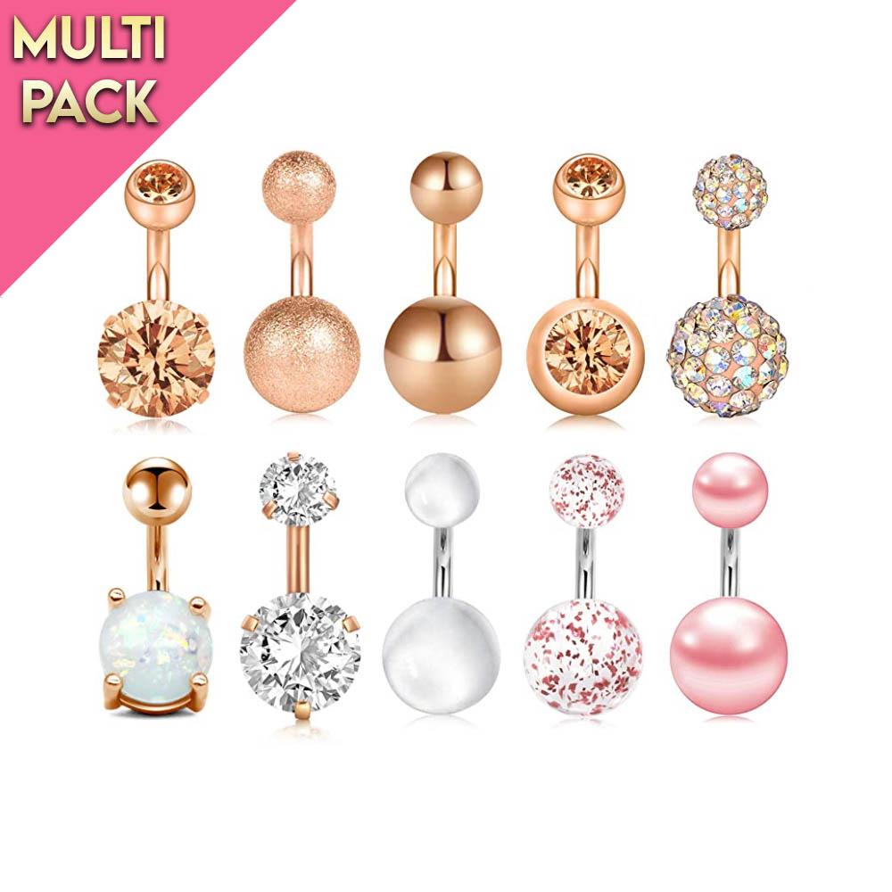 Limited Edition 10 Pack Golden Belly Button Ring Set