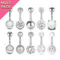 Limited Edition 10 Pack Silver Crystal & Opal Belly Button Rings