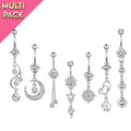 Limited Edition 7 Pack Dangling Belly Button Ring Set Silver