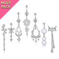 Limited Edition 7 Pack Silver Dangling Belly Button Ring Set