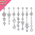 Limited Edition 7 Pack Silver Dangling Belly Button Ring Set