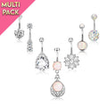 Limited Edition 7 Pack Silver Opal Belly Button Ring Set