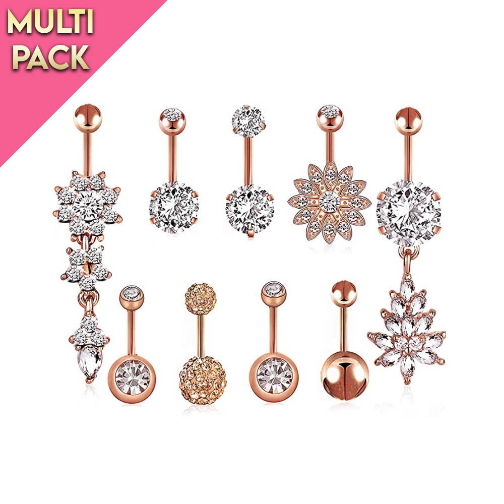 Limited Edition 9 Pack Crystal Belly Button Ring Set