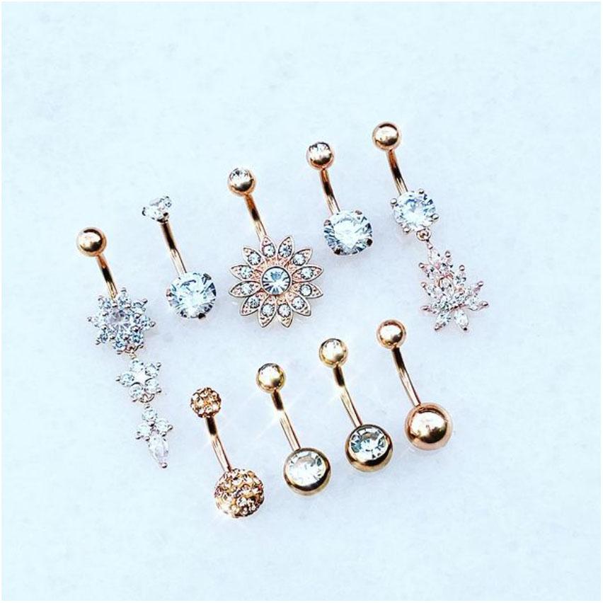 Limited Edition 9 Pack Crystal Belly Button Ring Set