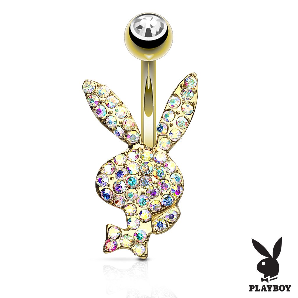 Official Playboy Crystal Glitter Belly Button Ring - Gold