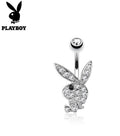 Official Playboy Crystal Paved Belly Button Ring - Silver