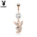 Official Playboy Dangling Glitter Belly Button Ring - Rose Gold