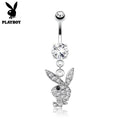 Official Playboy Dangling Glitter Belly Button Ring - Silver