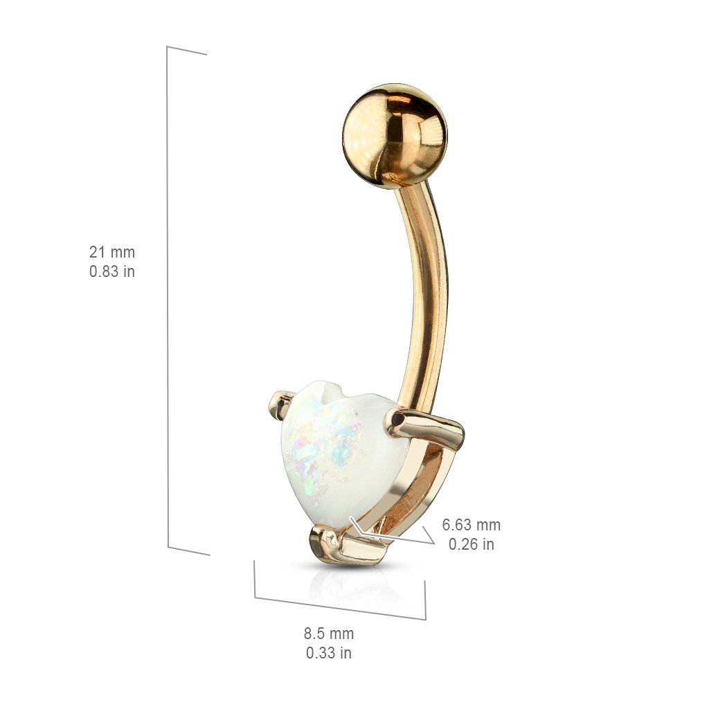 Opal Glitter Heart Belly Button Ring - Gold