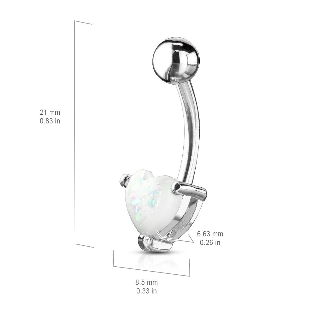 Opal Glitter Heart Belly Button Ring - Silver