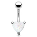 Opal Glitter Heart Belly Button Ring - Silver