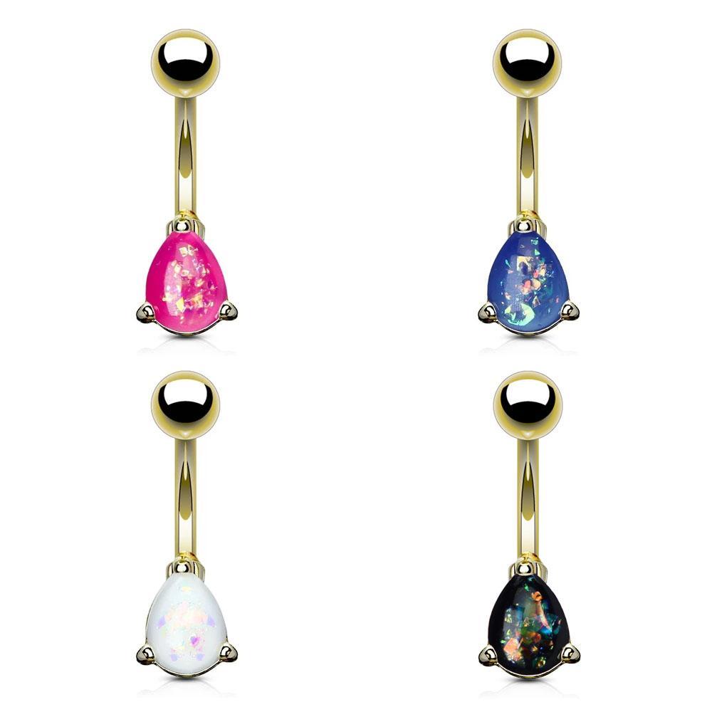 Opal Tear Drop Belly Bar - Gold